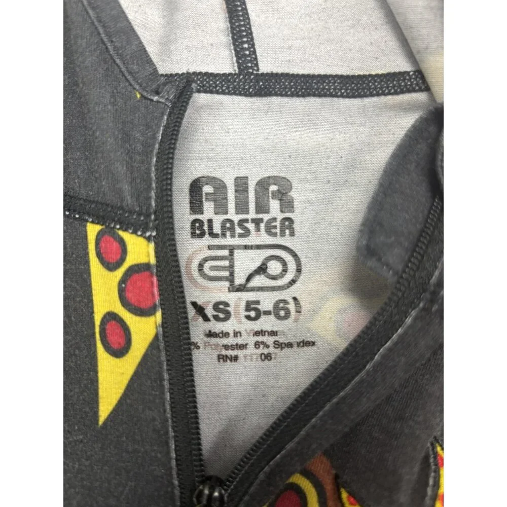 Air Blaster One Piece Kids 5-6 Black Pizza Print Hooded Base Layer Suit‎
